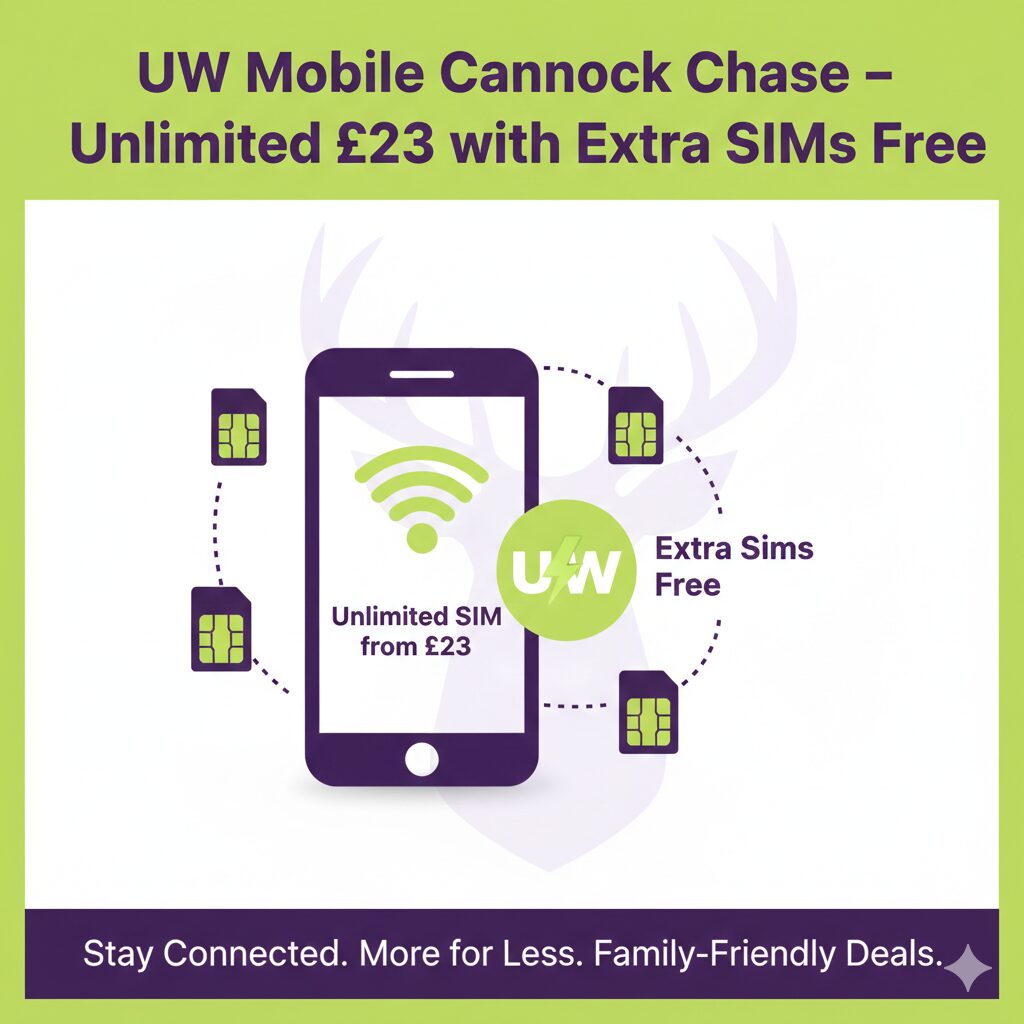 UW Mobile Cannock Chase – Unlimited SIM from £23 with Extra SIMs Free uw mobile and free sim image